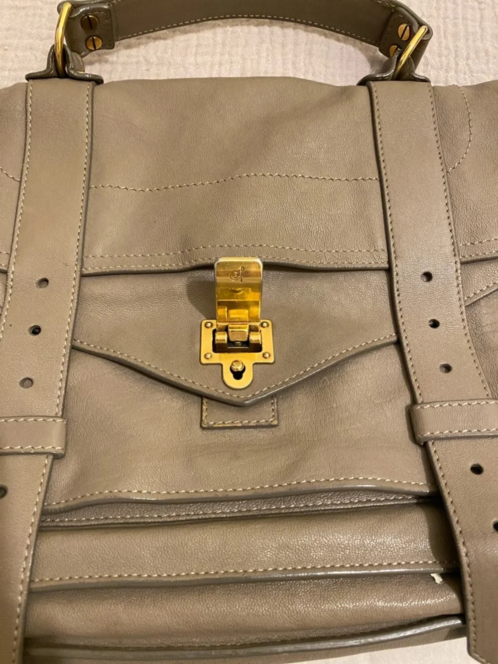 PROENZA SCHOULDER Leather Satchel Handbag in Olive Taupe with Gold Hardware